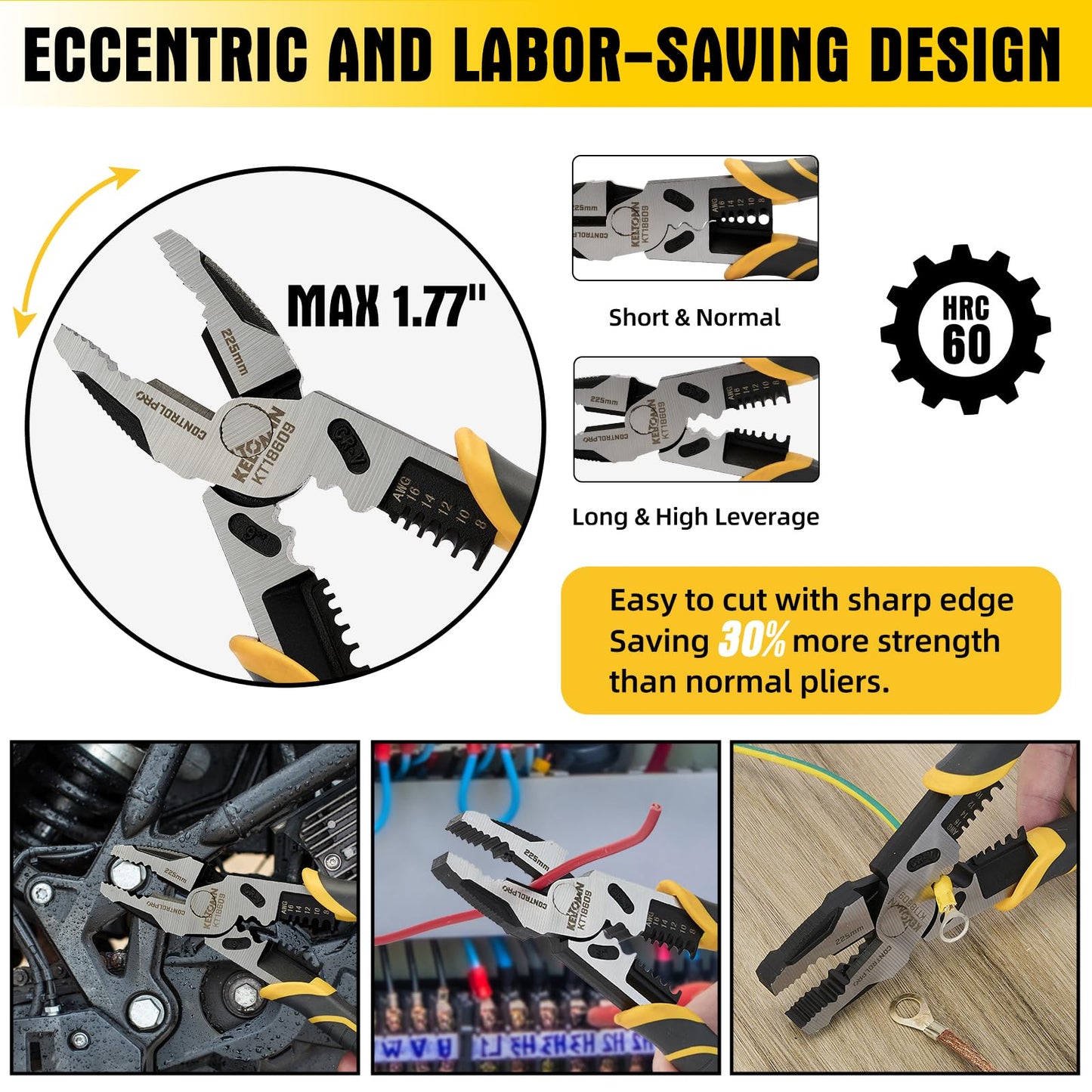 Fancytool Linesman Pliers Wire Stripper Crimper Cutter Combination Tool, 9" 6-in-1 Heavy Duty Cr-V Steel Pliers for Gripping, Stripping, Crimping, Electrical Work