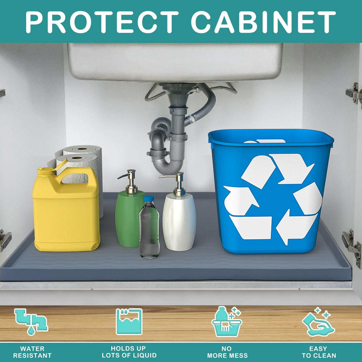 Waterproof Silicone Under Sink Mat 22'' x 22'' Shelf Liner for Kitchen and Bathroom