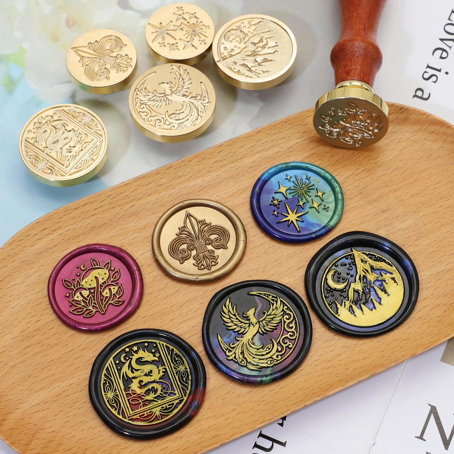 SWANGSA Starry Wax Seal Stamp Kit with 450pcs Sealing Wax Beads, 2 Pens and Spoon for Wedding, Invitations, Cards, Envelope, Christmas