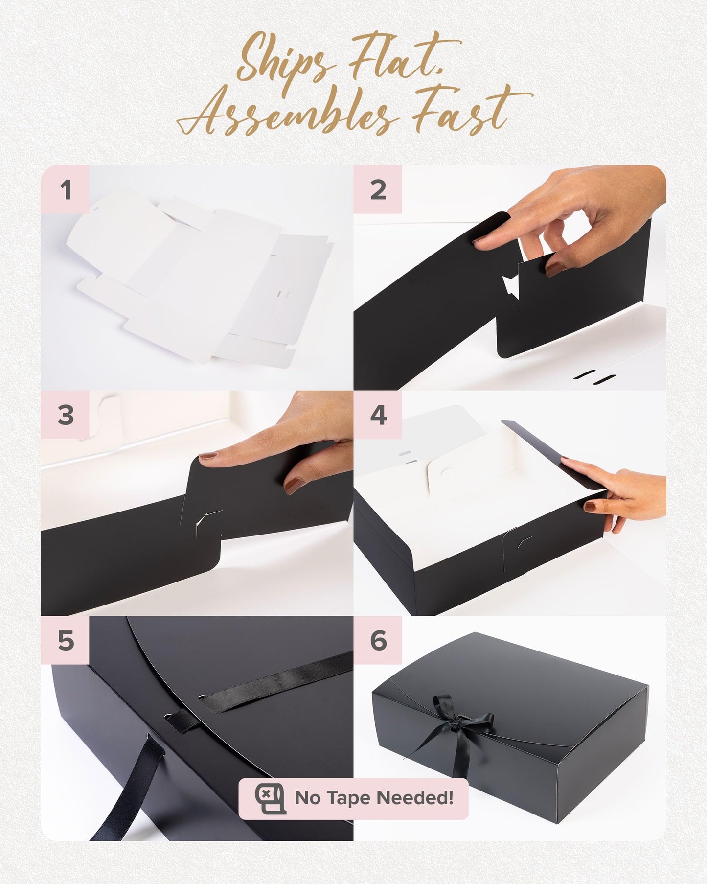 HummingBox Black Gift Box Set of 16 - Gift Boxes for Presents & gifting on weddings, birthdays & more - Easy to Assemble Black Gift Boxes With Lids & Ribbon Closure - Decorative Boxes With Lids