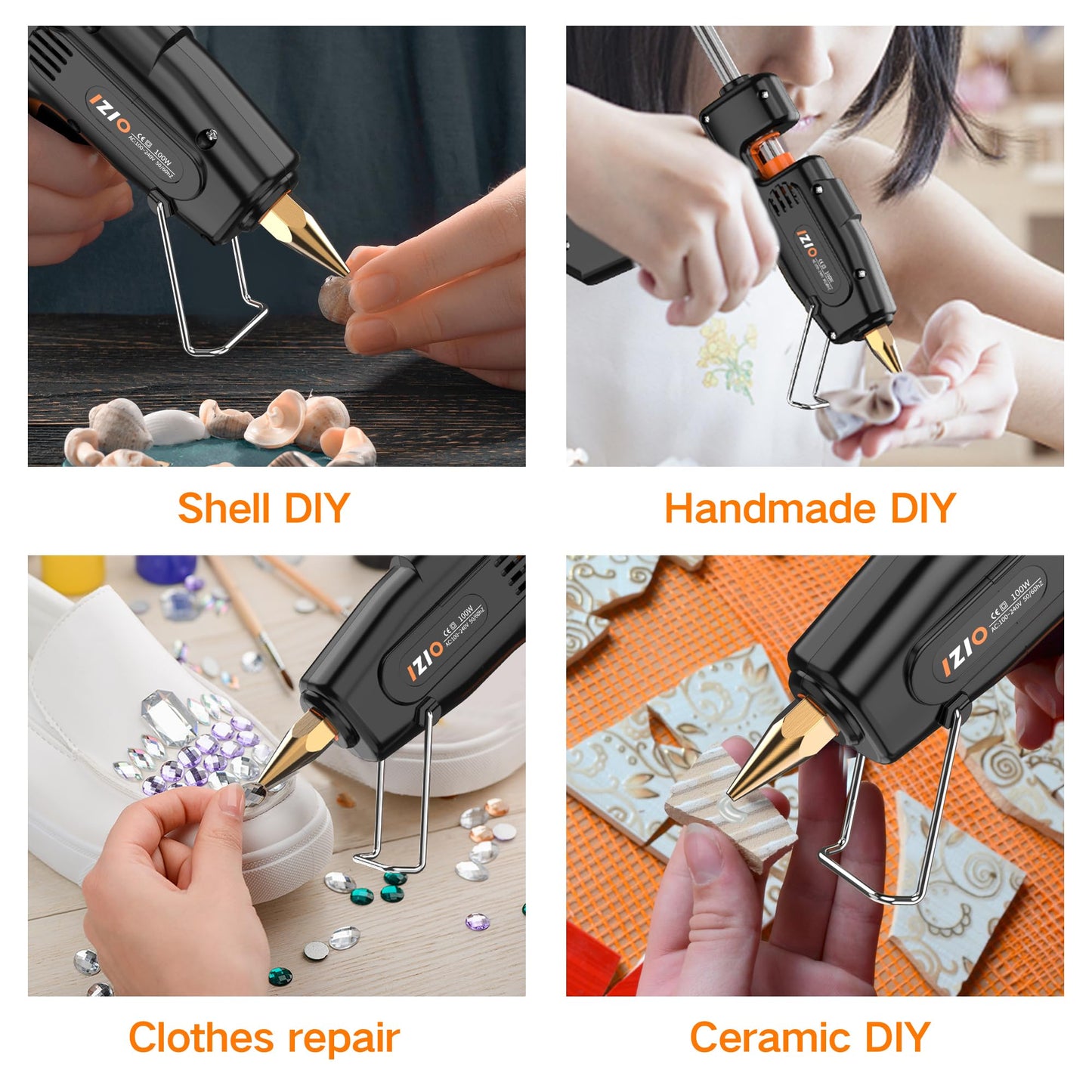IZIO Hot Glue Gun with 21 Glue Sticks7/16") &Storage Pouch - 100W Fast Heating (2-3 Min), Heavy Duty DIY Starter Kit for Crafts, Fabric, Wood, Home Repairs,Non-Drip Precision Nozzle, ergonomic|Black