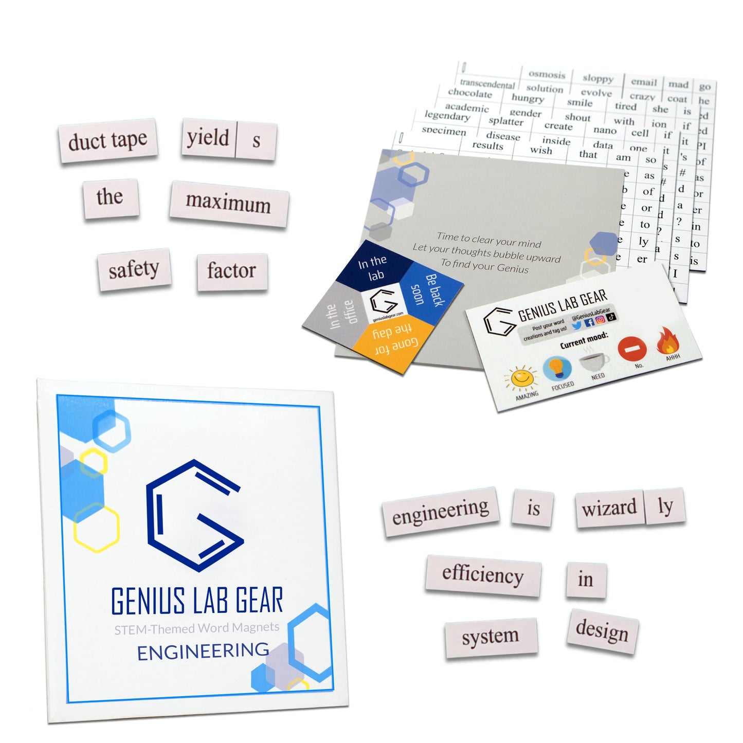 Engineering Word Magnets Kit - Funny Nerdy Poetry Set for College to PhD & Professional Engineers - Ideal Cool Geek Gifts Office Refrigerator-Magnetic White Board - Perfect for STEM Students & Adults