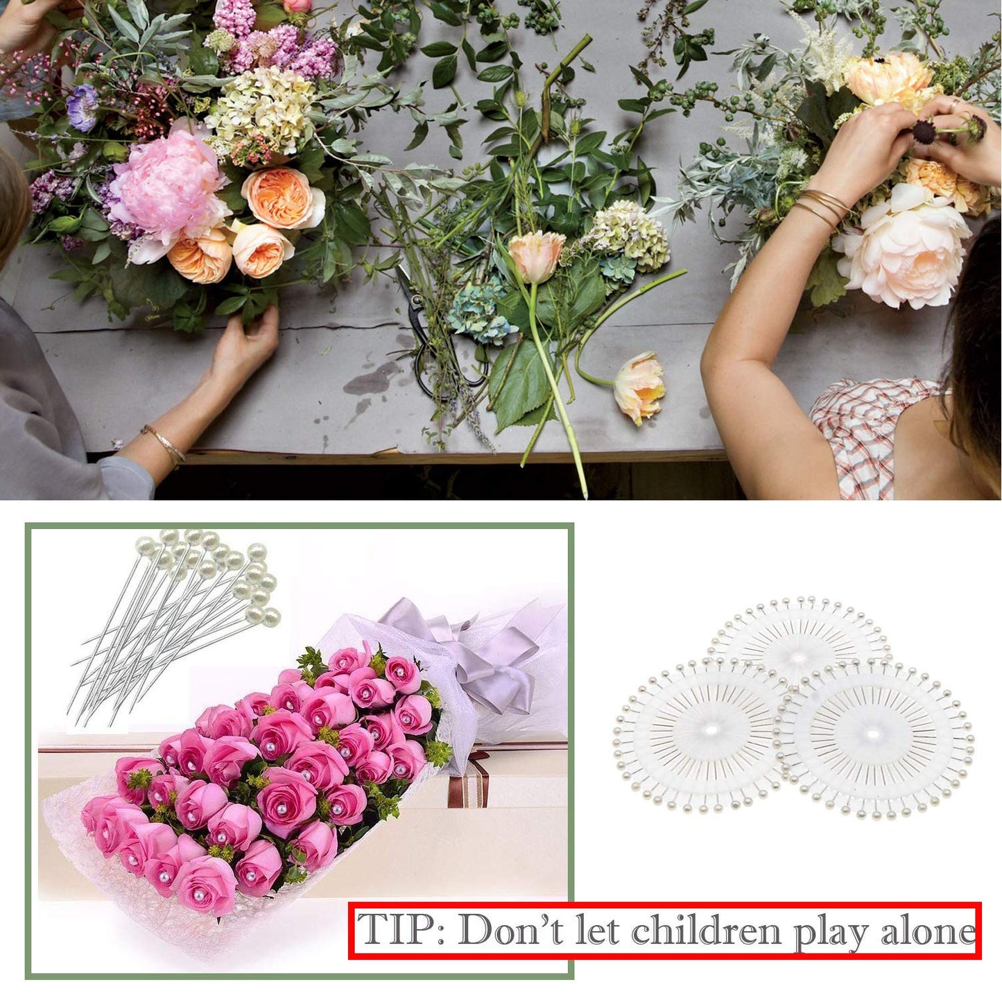 Floral Arrangement Tool Kit, Woohome 2 Style Tape Stem Wrap, 2 Style Floral Wire, Wire Cutter, Scissors and Head Pins for Wedding Bouquet DIY