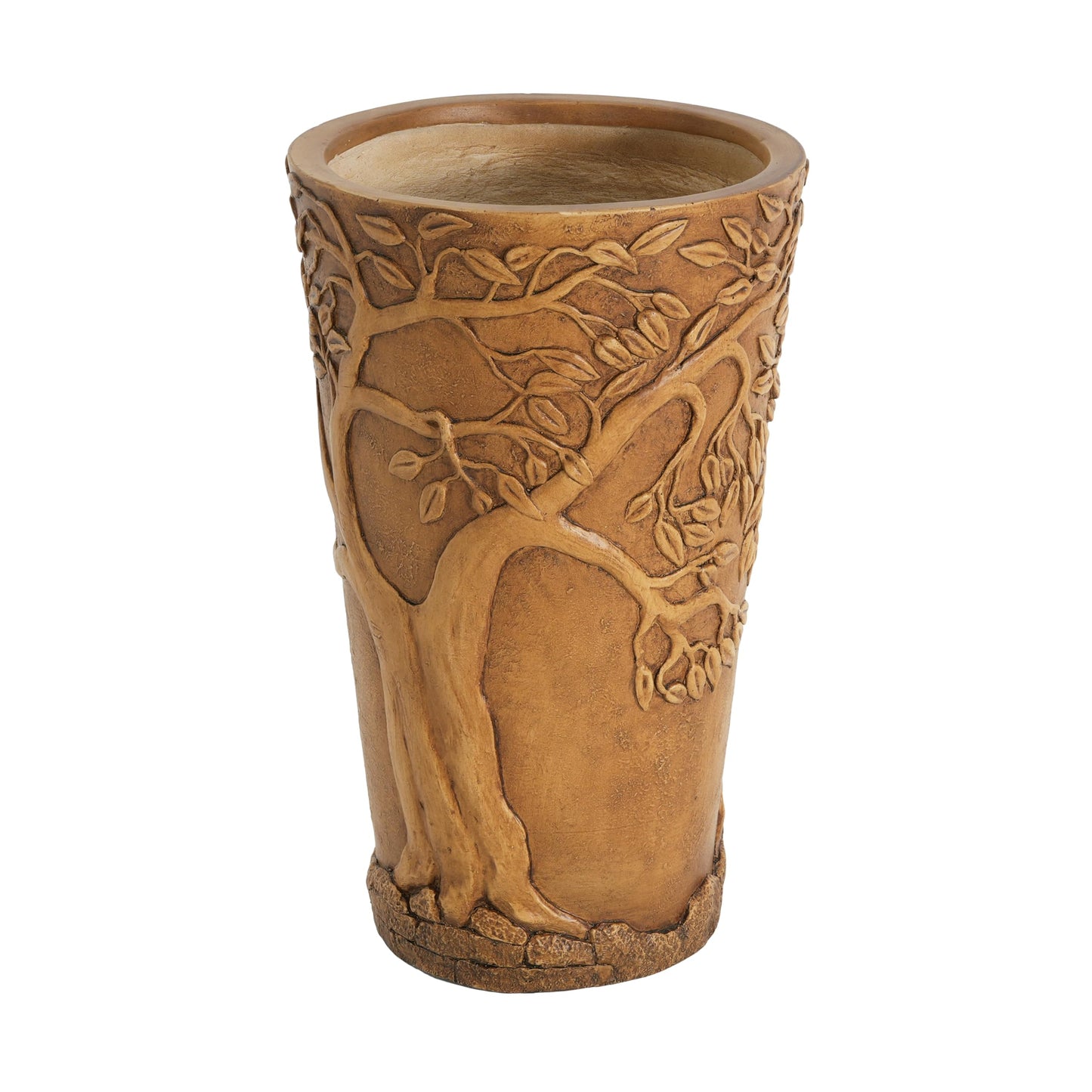 Merax 25.2" Tall MGO Planter, Antique Bronze Tree Embossed Indoor Outdoor Plant Pot, Cylindrical Weather-Resistant Large Planter with Drainage Hole for Trees, Shrubs, Patio Decor, Antique Bronze