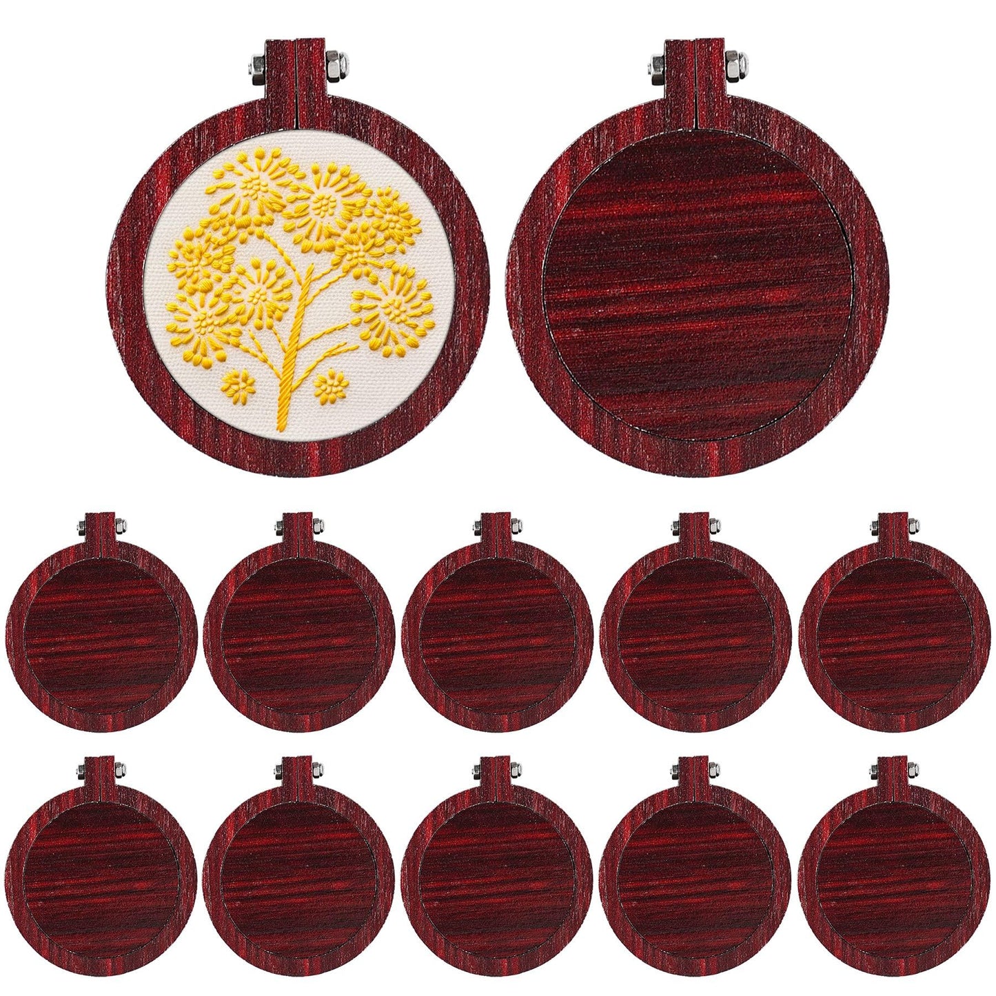 Framendino, 10 Pack Mini Wood Embroidery Hoops Round Tiny Cross Stitch for DIY Jewelry Making 2.2x2 Inch