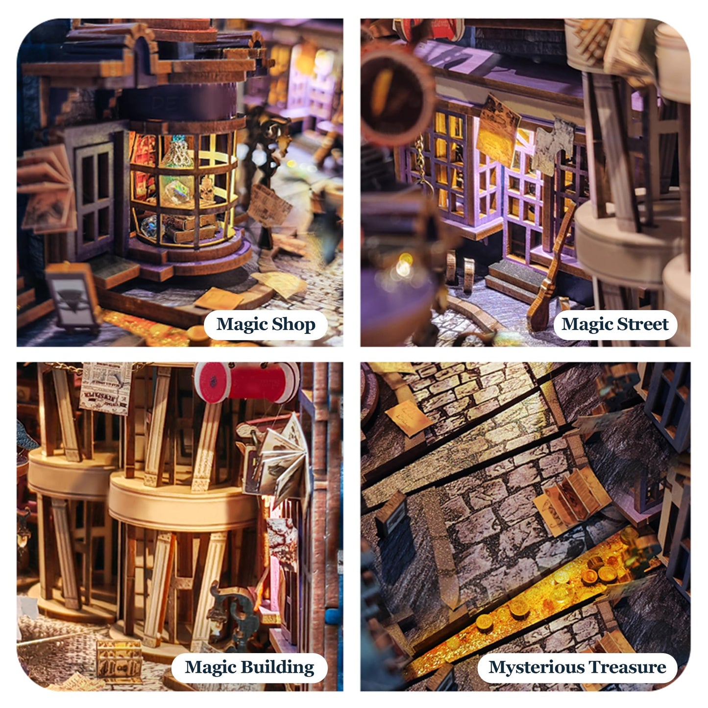Book Nook with LED Light - 3D Puzzles for Adults, DIY Miniature House Kit, Exquisite Bookshelf Decor, Book Shelf Decor, Perfect, Dollhouse Magic Book Nooks-Magic Night Alley