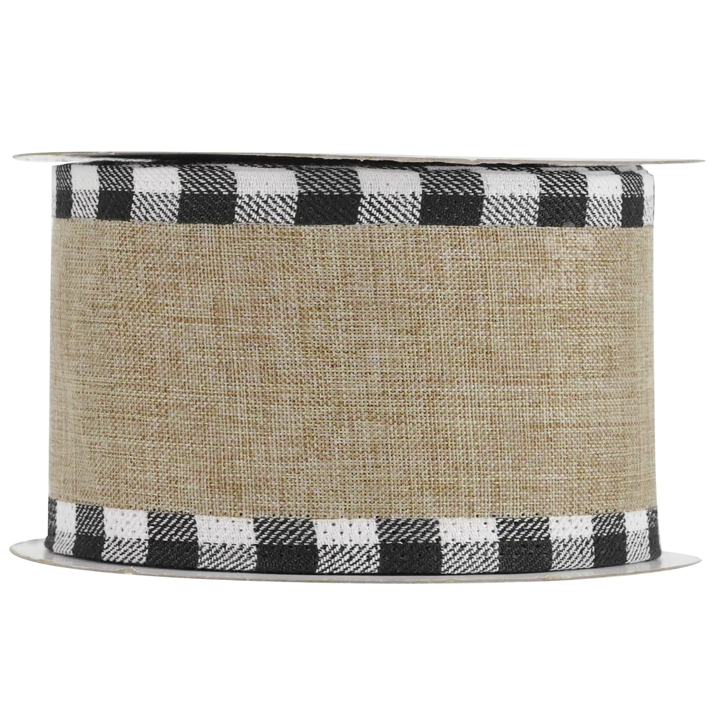 MEEDEE Burlap Christmas Ribbon Wired 2.5 Inch Plaid with Black and White Checkered Edging 10 Yards for Christmas Tree and Wreath Making