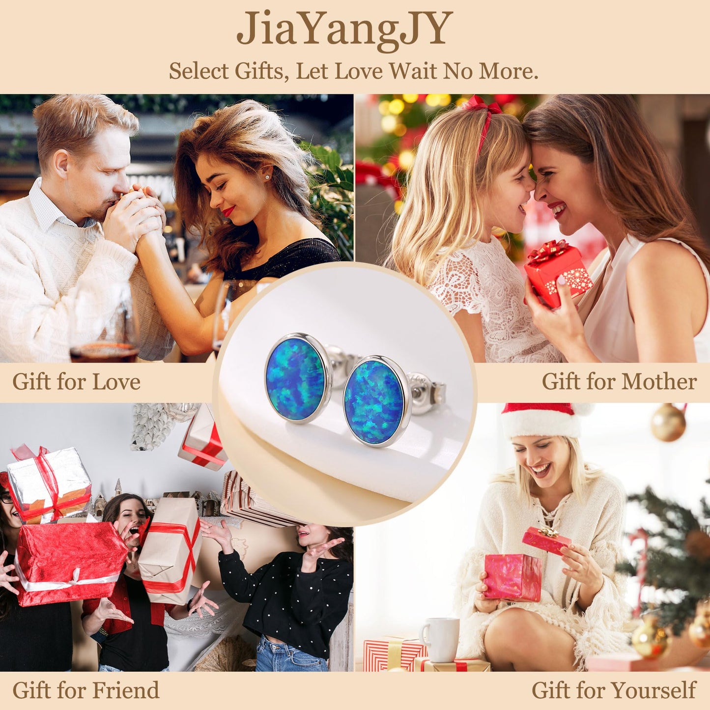 JiayangJY Silver Blue Fire Opal Stud Earrings for Women 18K White Gold Plated Sterling Silver Oval Shape 6mm Opal Earrings with Push Back
