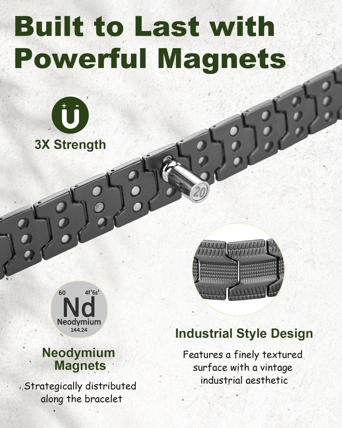 MagEnergy Copper Magnetic Bracelet for Men, 3X Strength 3800 Gauss Magnets, 99.99% Copper Bracelet with Copper Ring, Adjustable Length with Sizing Tool