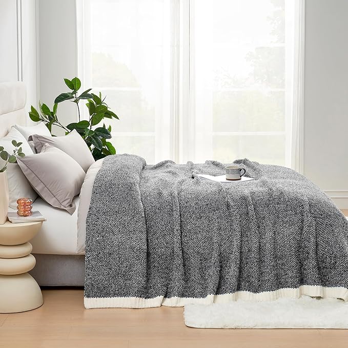 Snuggle Sac Queen Size Bedding Blanket Black, Super Soft Warm Cozy Bed Blankets Oversized Fuzzy Plush Blankets for Bed, Bedroom, Heather Black, 90x90 inches