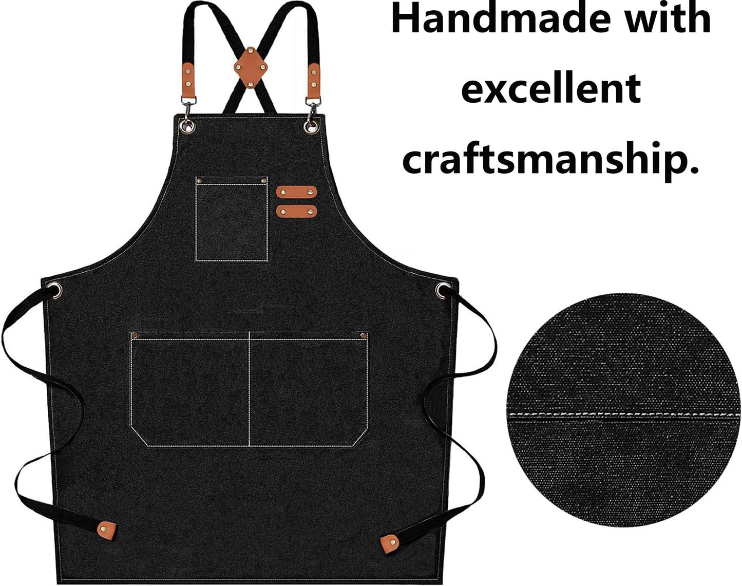 AFUN Chef Aprons for Men Women with Oversized Pockets, 16-Ounce Cotton Canvas Cross Back Heavy Duty Work Apron (Black)