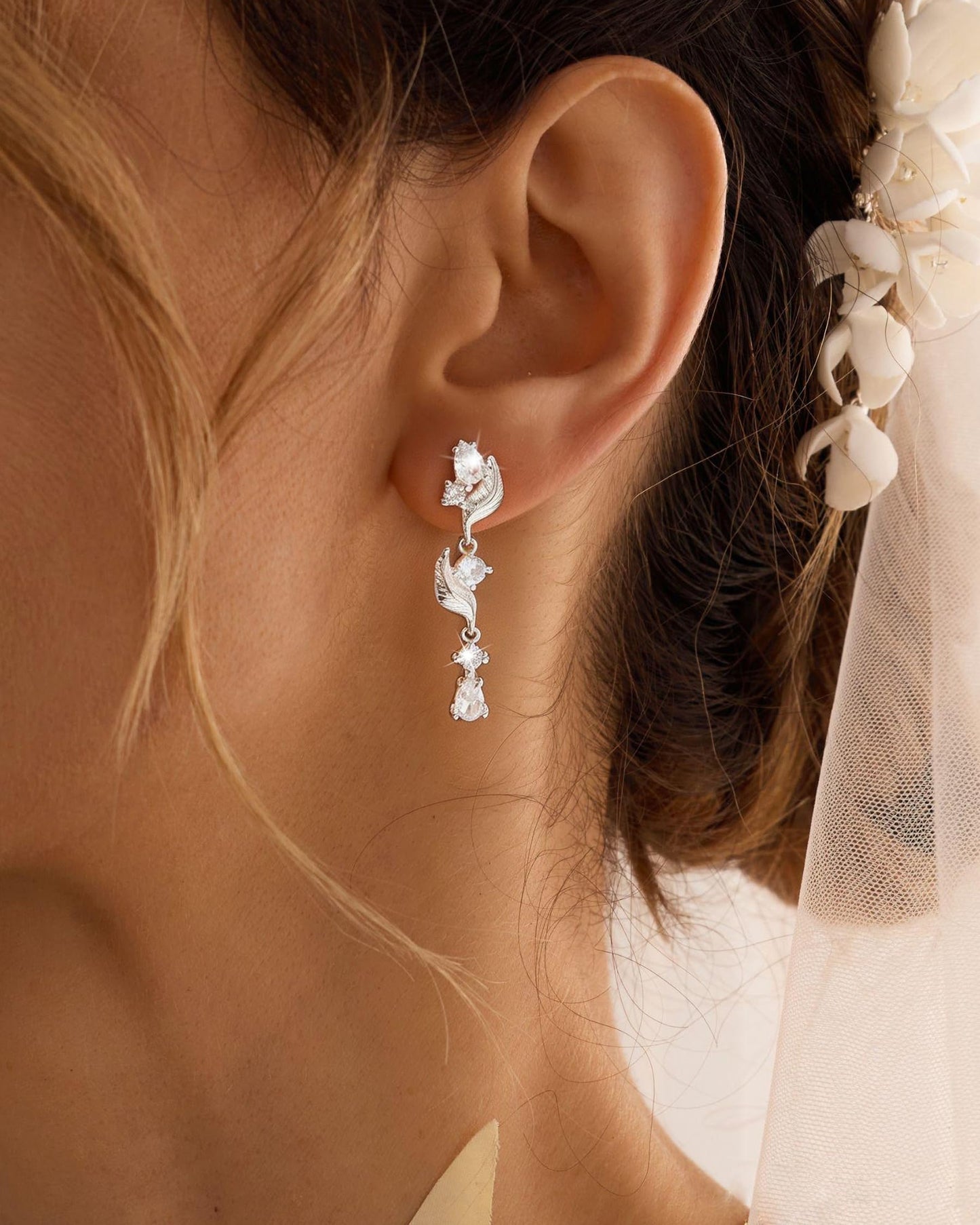 925 Sterling Silver Dangle Earrings for Women Trendy Brides Drop Dangle Cubic Zirconia Elegant Prom Bridal Bridesmaids Wedding Anniversary Dangling Jewelry