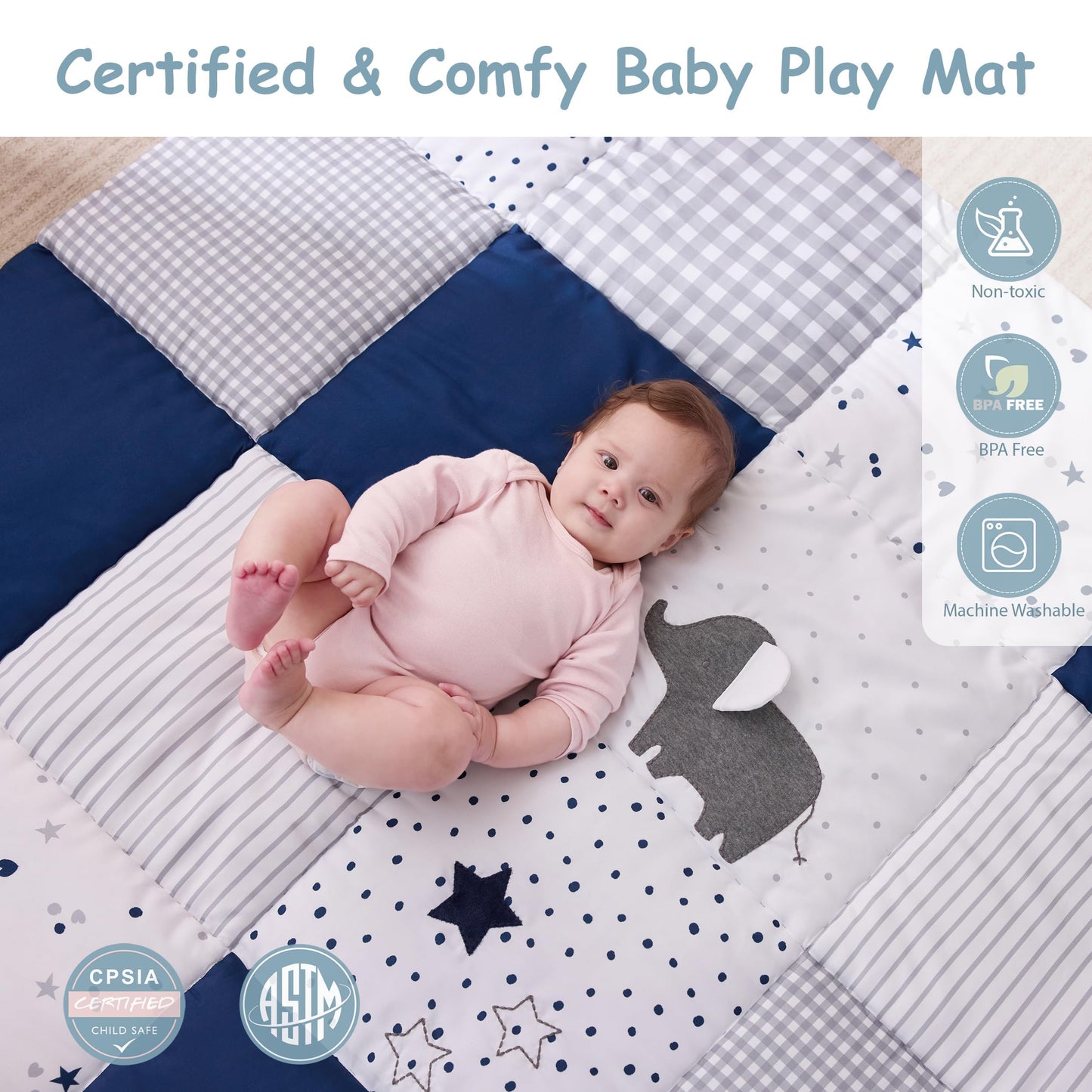 UTEX Baby Play Mat for Floor, 50x50 Playpen Mat, Thick Cushioned Play Mat for Baby and Infants, Non-Slip & Machine Washable