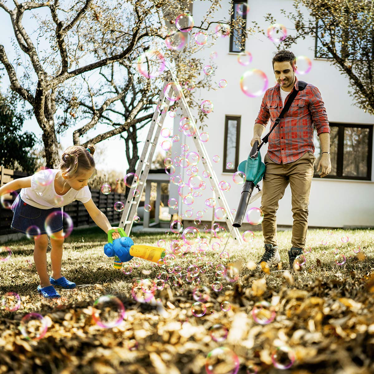 Duckura Bubble Leaf Blower, Outdoor Bubble Machine for Toddlers 1-3, Kids Bubble Gun Blower with 3 Bubble Solution, Summer Outside Yard Toy, Easter Party Favor Birthday Gift for Age 2 3 4 Boy