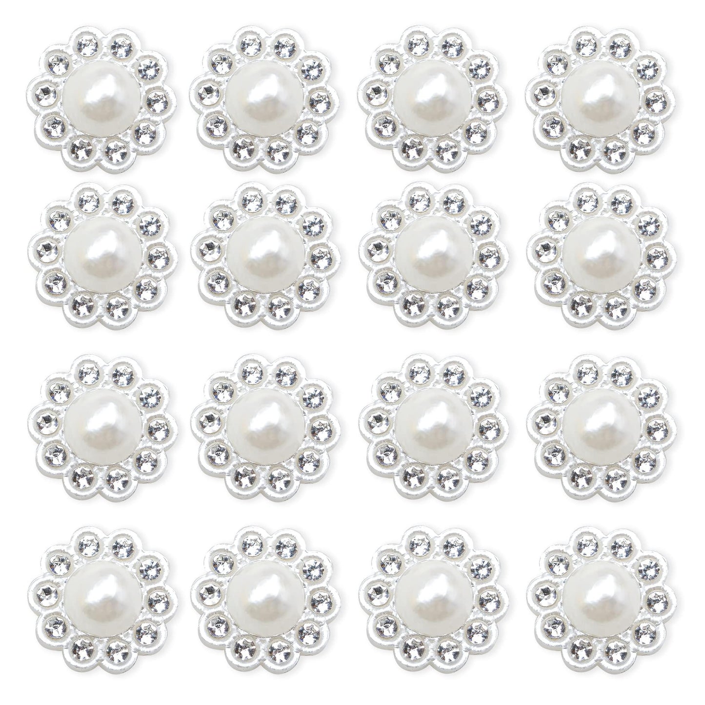 100 pcs Rhinestone Faux Pearl Buttons Accessory Decoration Craft for DIY Scrapbooking Embellishments Wedding Bouquet Flower Centre Home Decor 14mm (100 PCS Silver)