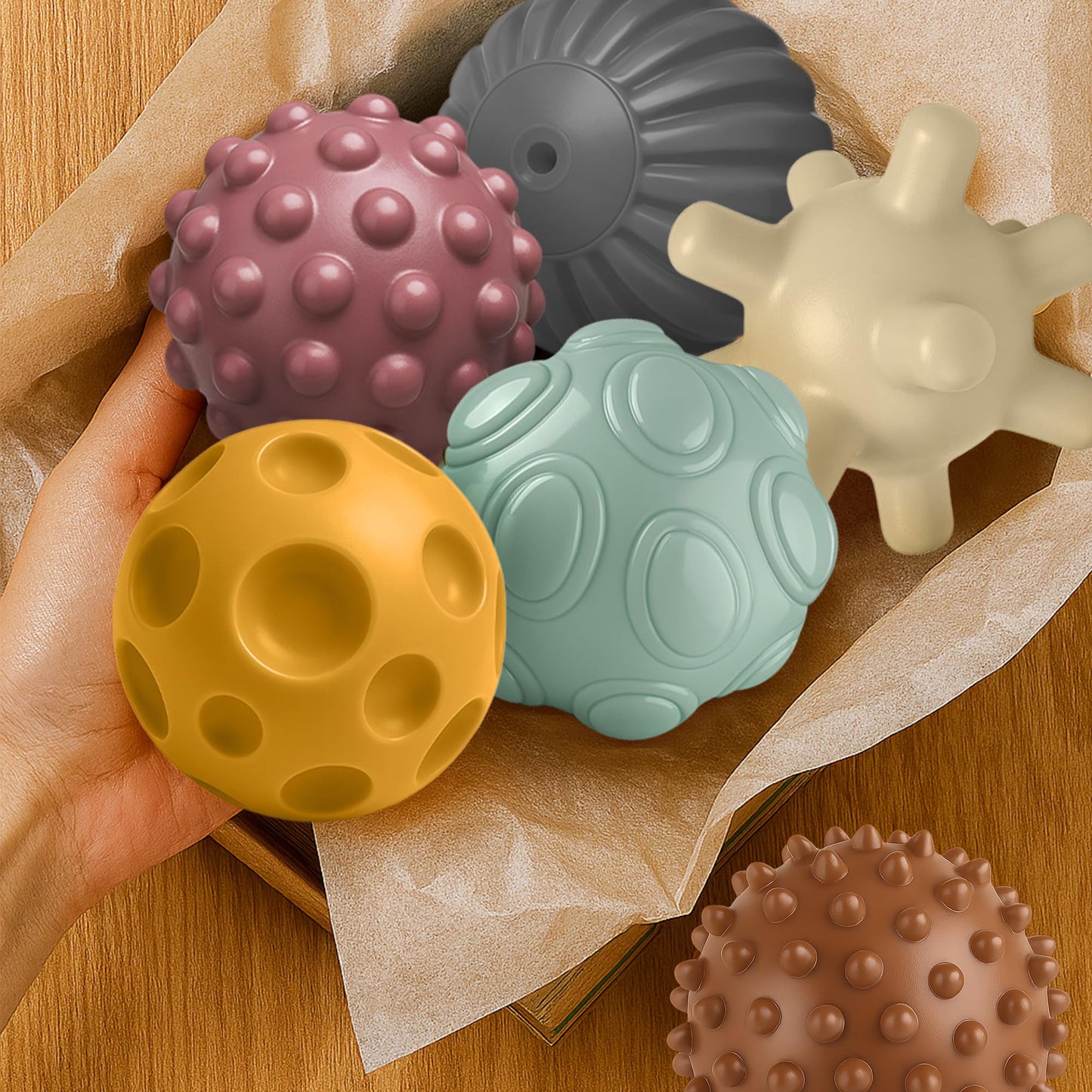 ROHSCE Sensory Balls for Babies 6-12 Months, 6PCS Textured Sensory Ball Set, Montessori Toy for Baby Development, Soft Infant Toy for Fine Motor Skills, Early Learning Gift for Baby