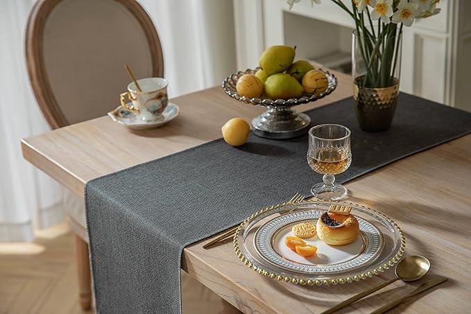 ZeeMart Graphite Grey Table Runners 60 Inches Long, Burlap Linen Style Rustic Farmhouse Table Runner, Boho Woven Dining Table Runner, 13x60 Inches, Graphite Grey