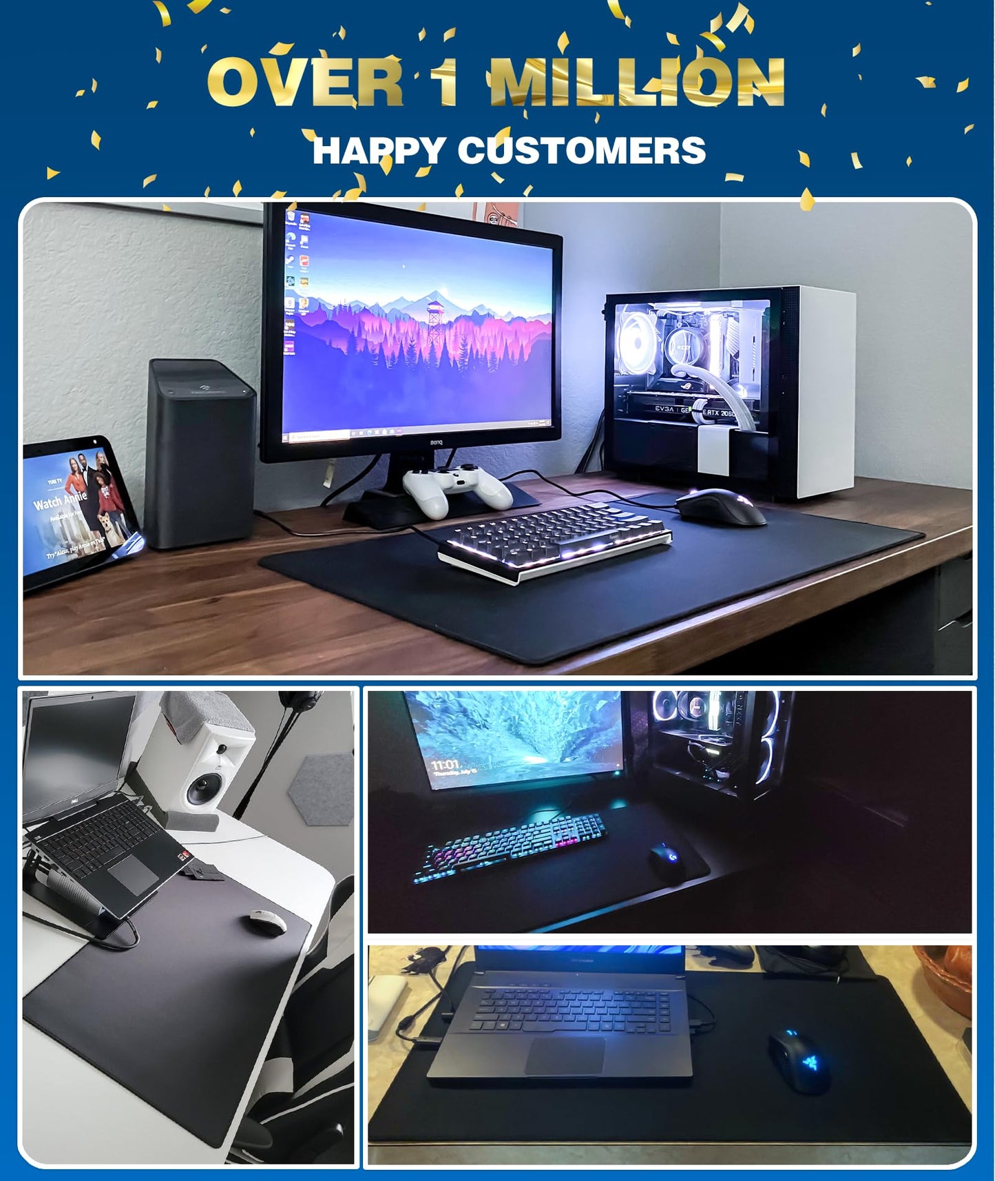 KTRIO Large Gaming Mouse Pad Desk Mat, Superior Micro-Weave Cloth for Precise Mouse Control, Non-Slip Rubber Base, Stitched Edges, Water-Resistant, for Gamer, Office & Home, 31.5" x 15.7" inches