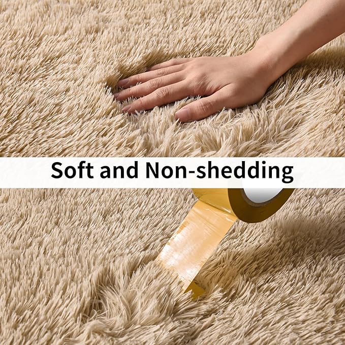Fluffy Shag Runner Rugs for Bedroom Hallways, 2x8 Beige Long Soft Throw Area Rug Non Slip for Bedside Dorm, Shaggy Furry Carpet for Nursery Living Room Home Decor