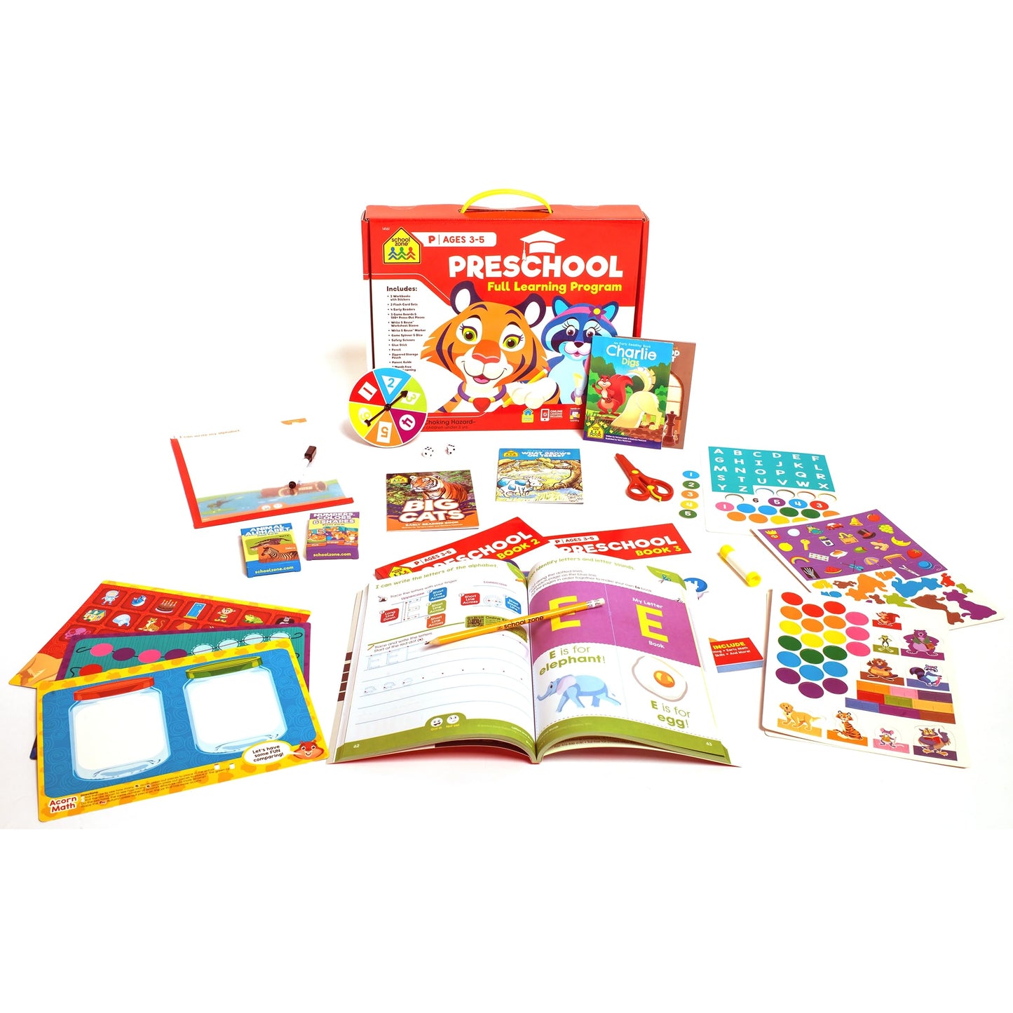 School Zone Preschool Learning Kit: Workbooks, Flash Cards, Early Reader Books & Educational Games Set, Reading, Writing, Math, Homeschool Curriculum, Kindergarten Readiness, Ages 3+