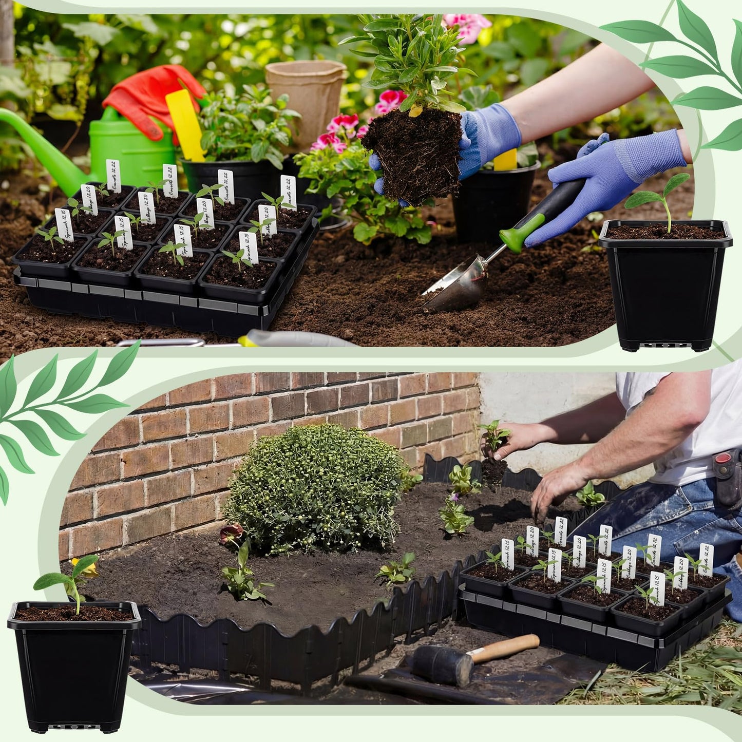 Nuenen Seed Starter Tray 6 Pcs, 3.5 Inch Square Nursery Pots 72 Pcs, Seed Starting Pot with Drainage, Seedling Trays, Microgreenings Plant Propagation Germination Tray, 6 Set