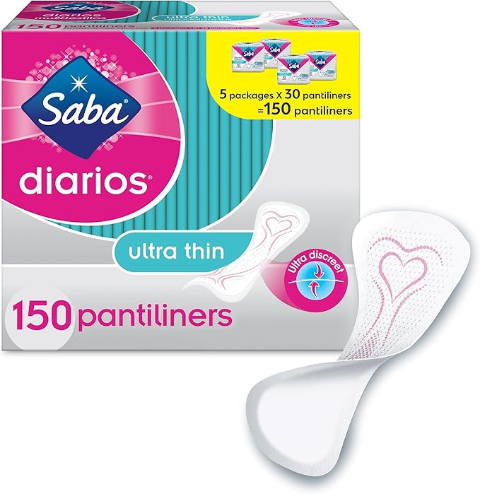 Saba Diarios Multishape Pantiliners | Ultra Thin & Discreet Panty Liners for Women | Designed for All Body Types | 150 Pantiliners (5 Packages, 30 Pantiliners Each)