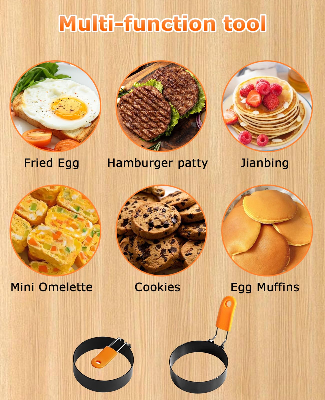 DAWZMR 6 PCS Egg Rings 3.5 Inch, Egg Ring Mold for Cooking Frying with Oil Brush, Blackstone Fried Egg Circles for Breakfast Sandwiches