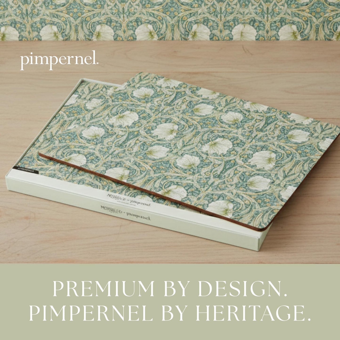 Pimpernel Morris & Co Privat Blue Placemats, Set of 4 - Heat-Safe Table Mats with Floral Design & Cork Backing for Dining Table Styling & Giftable Tableware for Special Occasions