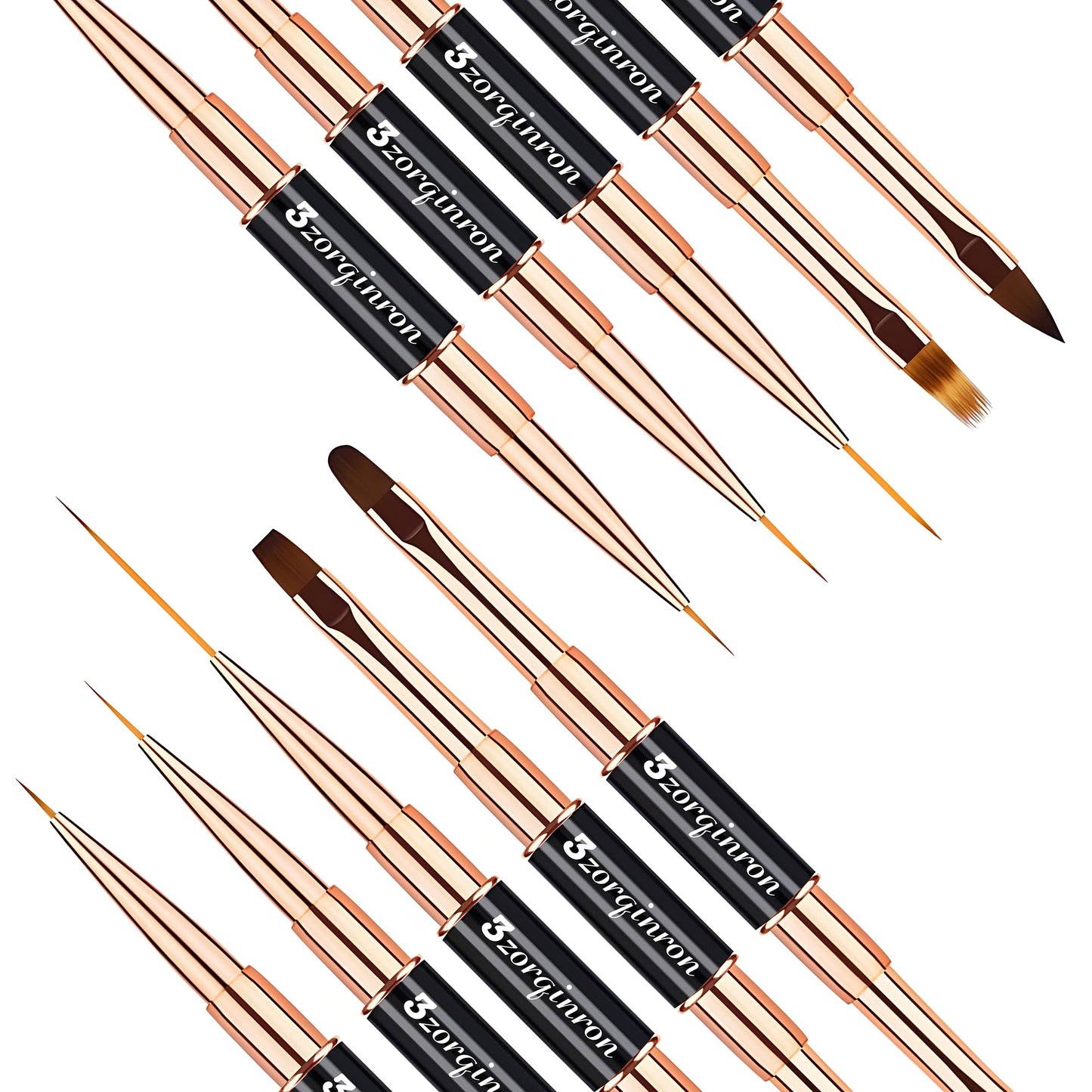 Nail Art Brushes Set, Professional 5Pcs Double-Ended Nail Brush Kit for Details, Long Lines, Ombre & 3D Design-Perfect for DIY Manicures & Salons (Black)