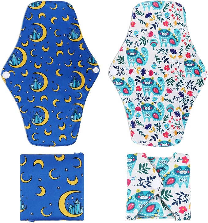 PHOGARY Reusable Menstrual Pads, Bamboo Cloth Pads for Heavy Flow with Wet Bag, Large Sanitary Pad Set with Wings for Women, Washable Overnight Cloth Panty Liners Period(7 in 1, Style G)