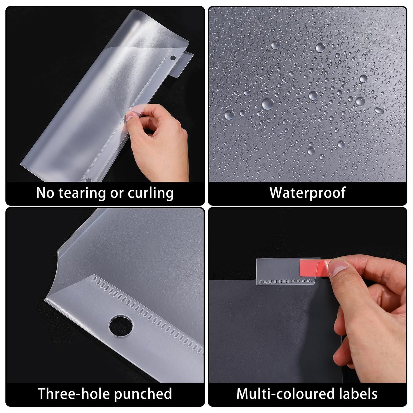 GLOBLELAND 24 Pack Binder Dividers with 2 Pockets and Index Sticker Clear Slash File Jacket for 3 Ring Binders Plastics Sheets Protectors for US Letter Size Organizing Office Home Files