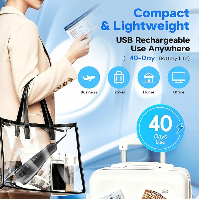 Mornwell Water Dental Flosser Cordless for Teeth Cleaning, 5 Modes Waterproof Oral Irrigator, 300ML Rechargeable Gum Braces Flossers Cleaner, Portable Electric Flossing Machine for Travel Home (Black)