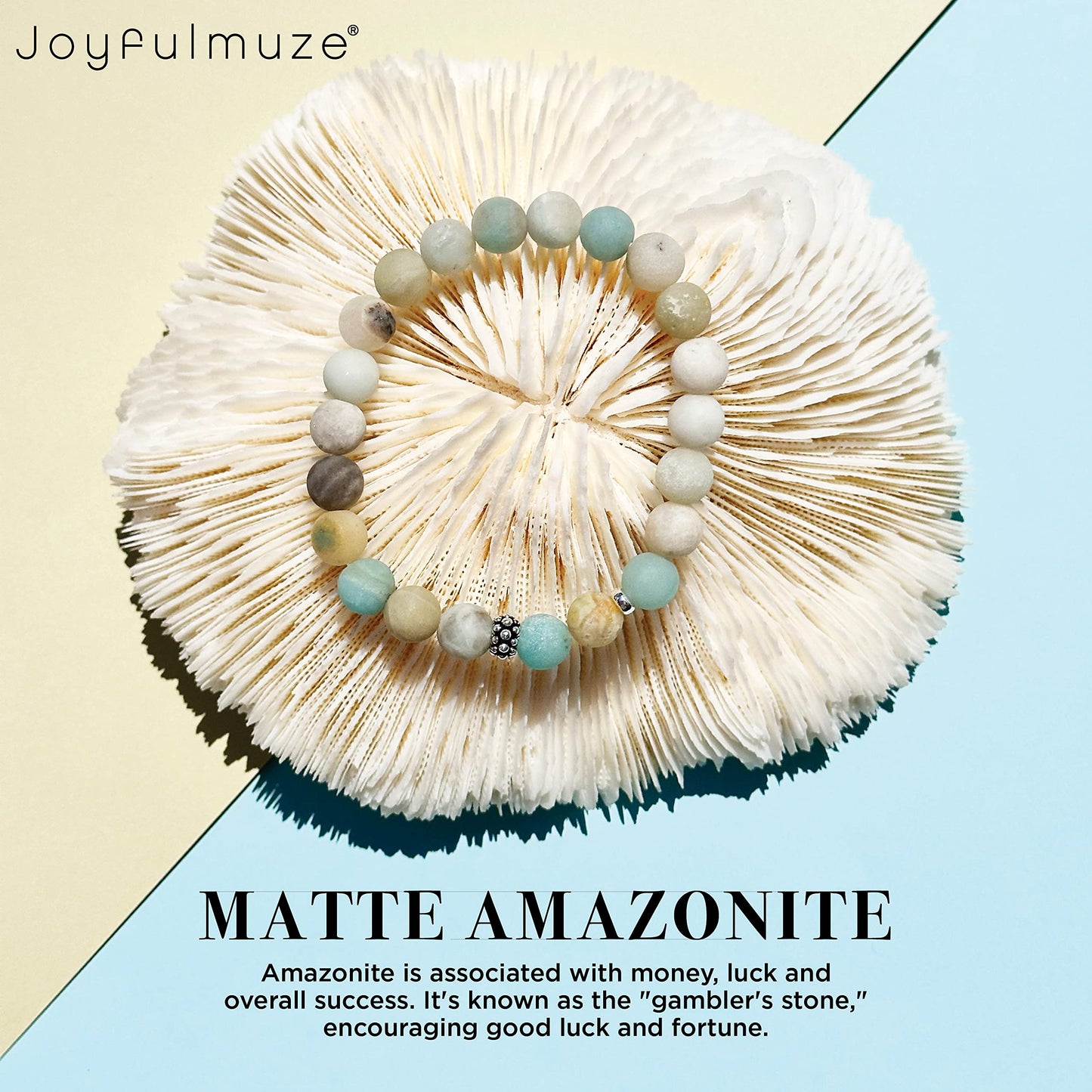 Joyfulmuze Matte Amazonite Natural Gemstone, 925 Sterling Silver, Healing Stone, Hope and Truth Bracelet, Birthday Jewelry Gift for Women, 7" (Amazonite-Silver-8mm)