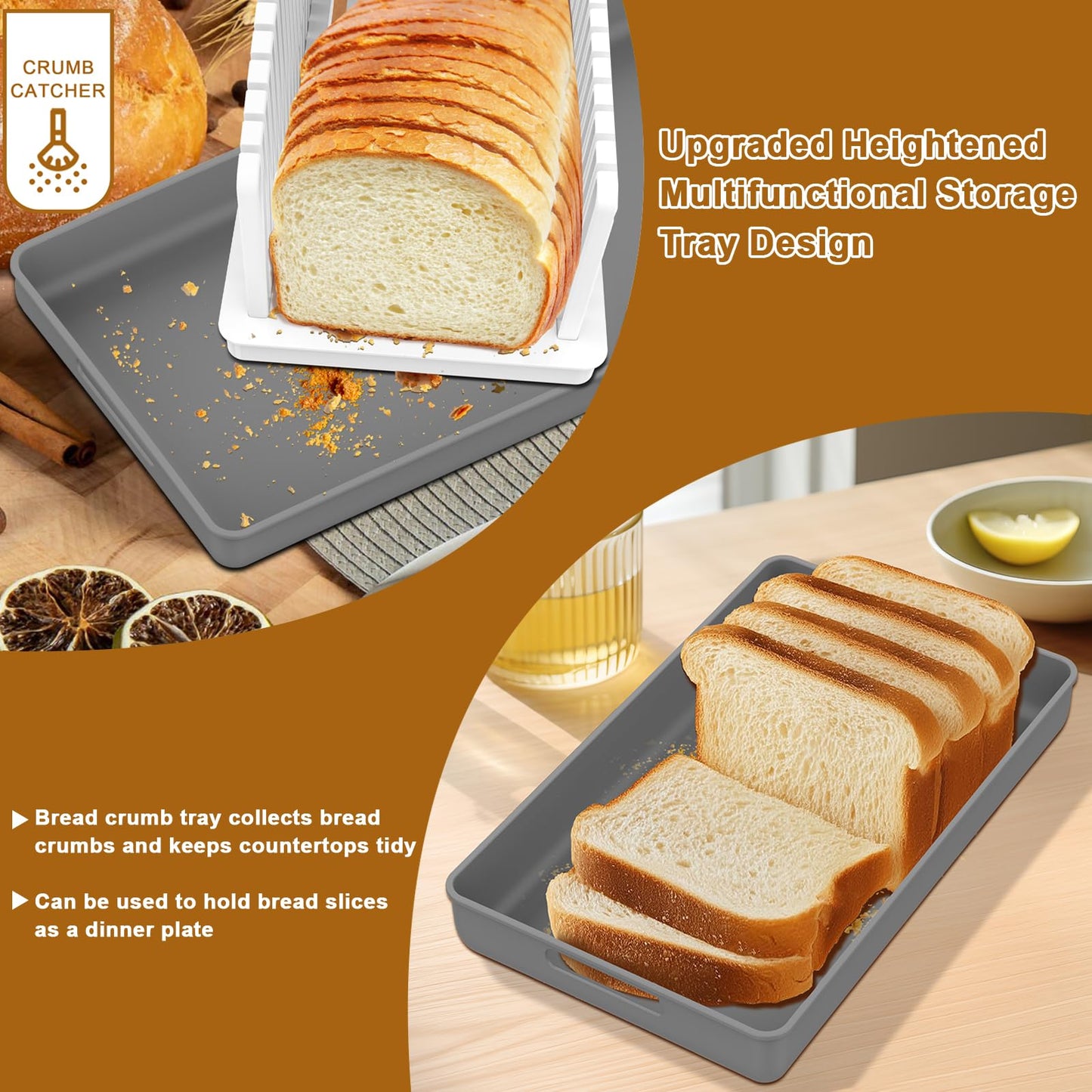 Kiss Core Upgrade Bread Slicer for Homemade Bread, Bread Slicer Guide Adjustable Width and Thickness, Foldable and Compact Cutting Guide with Crumb Tray, Suitability for Homemade Bread, Bagels, Cakes