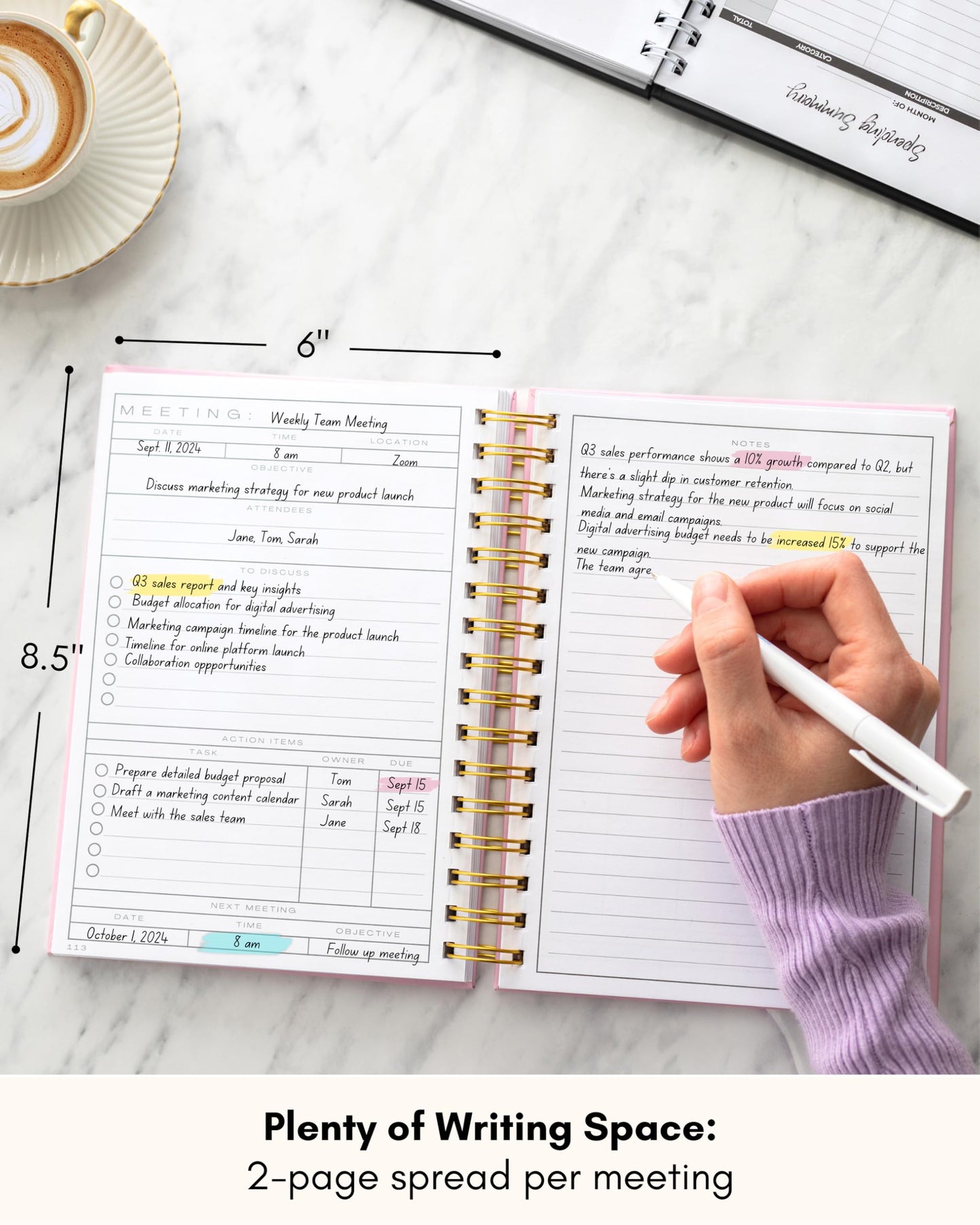 Lamare Meeting Notebook for Work Organization – Perfect Work Notebook for Note Taking, Meeting Planner and Office Supplies for Men & Women