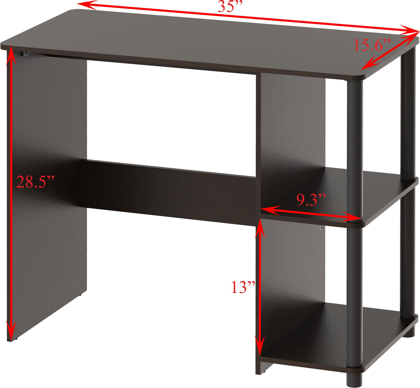 SHW 35-Inch Home Office Cyrus Desk with Open Storage Shelves, Espresso