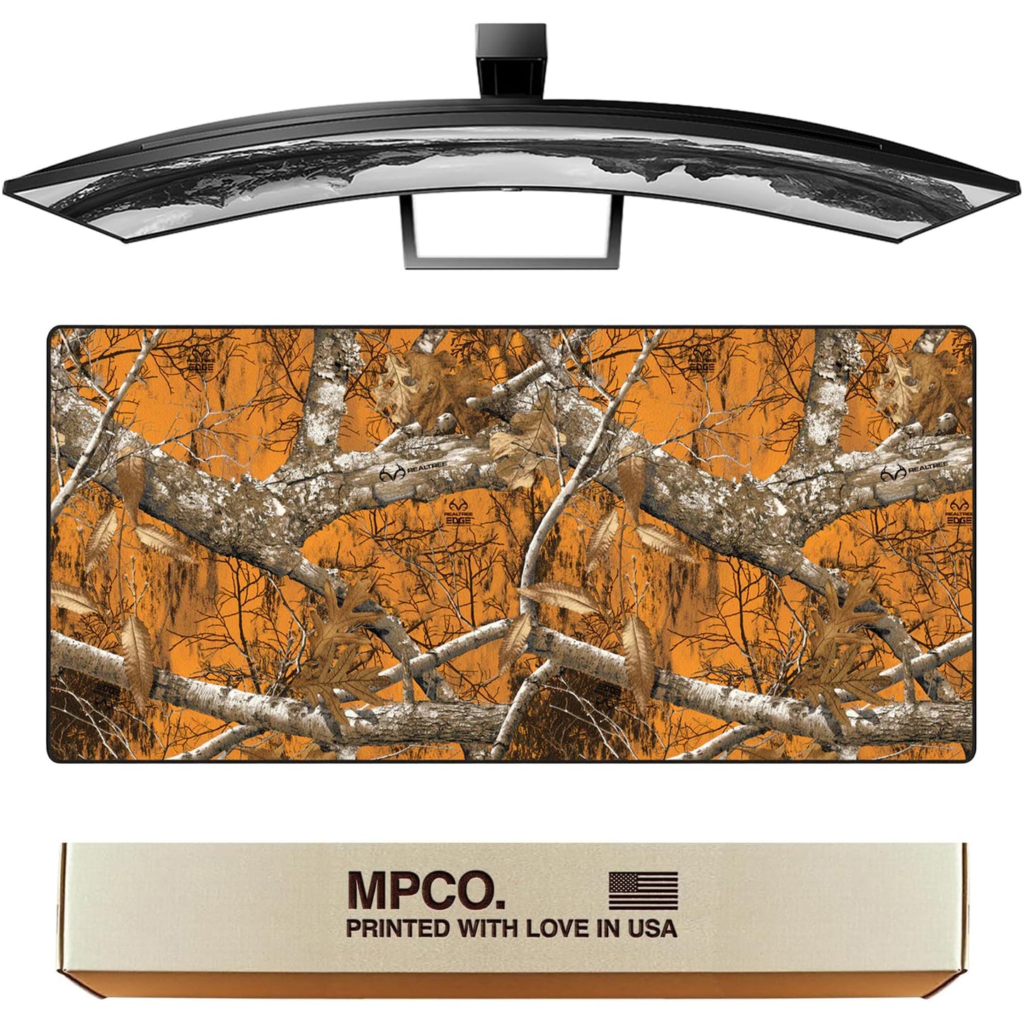 MPCO. Real Tree Large Gaming Desk Pad - 36" x 17" Aeroglyde Fabric Edge Orange – Without Logo Desk Mats - Non-Slip, Washable, Smooth Glide for Precision Gaming & Work
