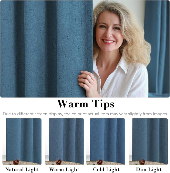 H.VERSAILTEX 100% Blackout Curtains for Bedroom Thermal Insulated Linen Textured Curtains Heat and Full Light Blocking Drapes Living Room Curtains 2 Panel Sets, Blue Sapphire, 52x72 Inch