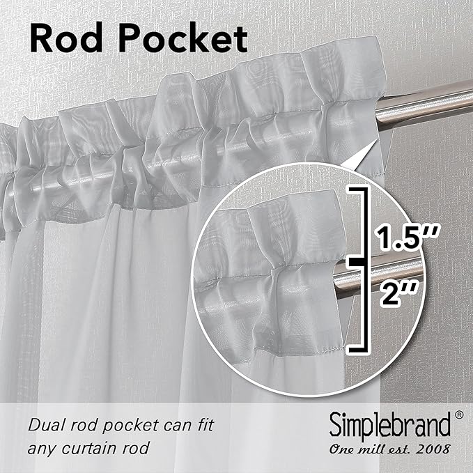 Simplebrand Light Grey Sheer Curtains 96 Inches Long, Light Filtering Silver Grey Rod Pocket Solid Color Window Sheer Curtain Panels, Elegant Curtains & Drapes for Living Room, Bedroom 2 Panels, 42" W