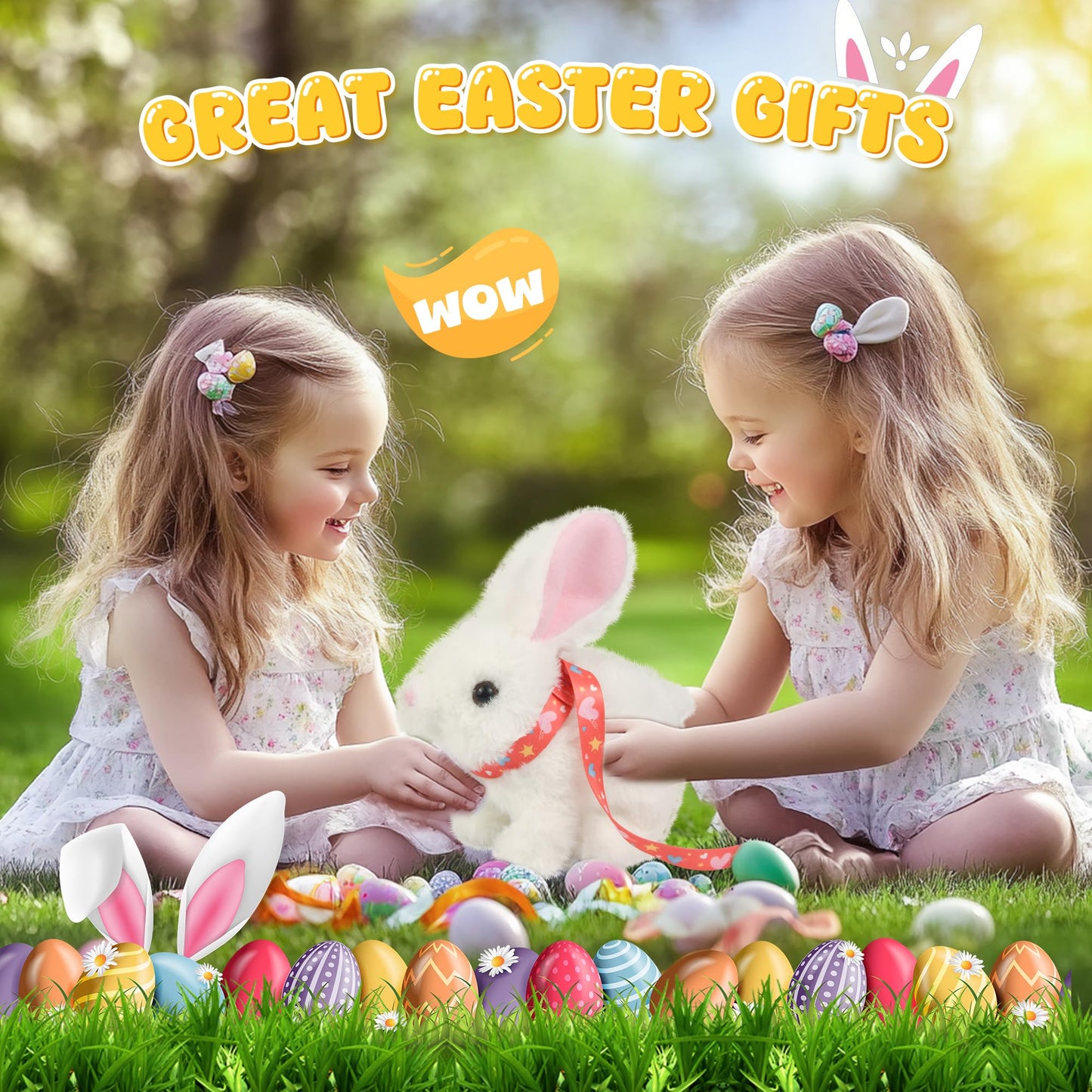 Voichic Easter Robot Bunny Pal- Bunby My Realistic Bunny Toy, Hopping Bunny with Sounds, Jumping, Twitching and Shaking Ears, Interactive Plush Bunny for Kids, Birthday Gift for Toddler (White)