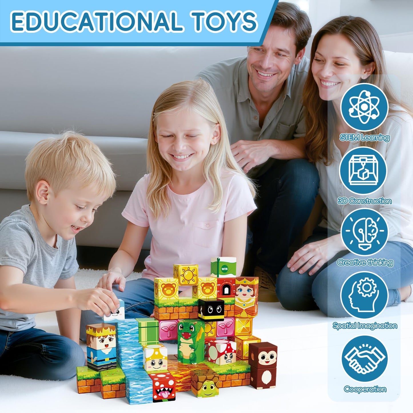 Zerxpho 60PCS Mini Magnetic Building Cubes Set, Adventure-themed Magnetic Blocks, Portable Magnetic Travel Blocks with Iron Case, Educational Toy for Kids STEM & Construction Learning for Kids Aged 3+