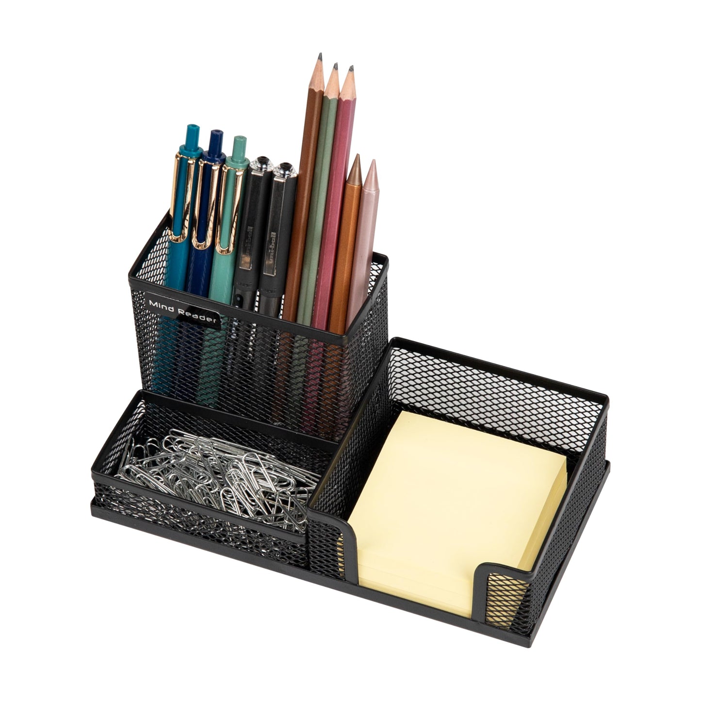 Mind Reader Desktop Organizer, Pen Holder, Clip Basket, Storage, Office, Metal Mesh, 8.07"L x 4.13"W x 3.94"H, Black