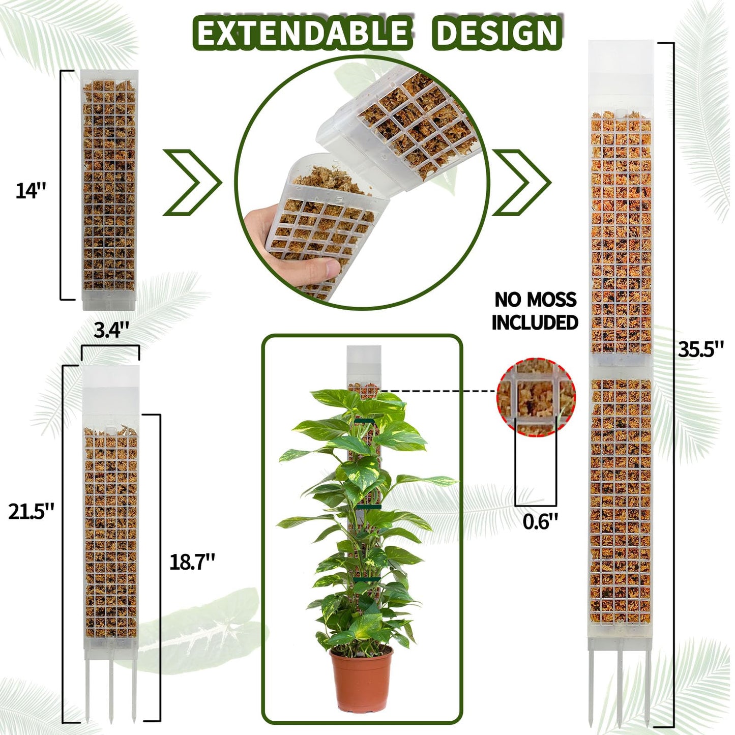 HYYZ 2PCS 18.7-Inch D-Shaped Self-Watering Moss Pole - Plastic Monstera Support for Indoor Climbing Plants. (2, White)