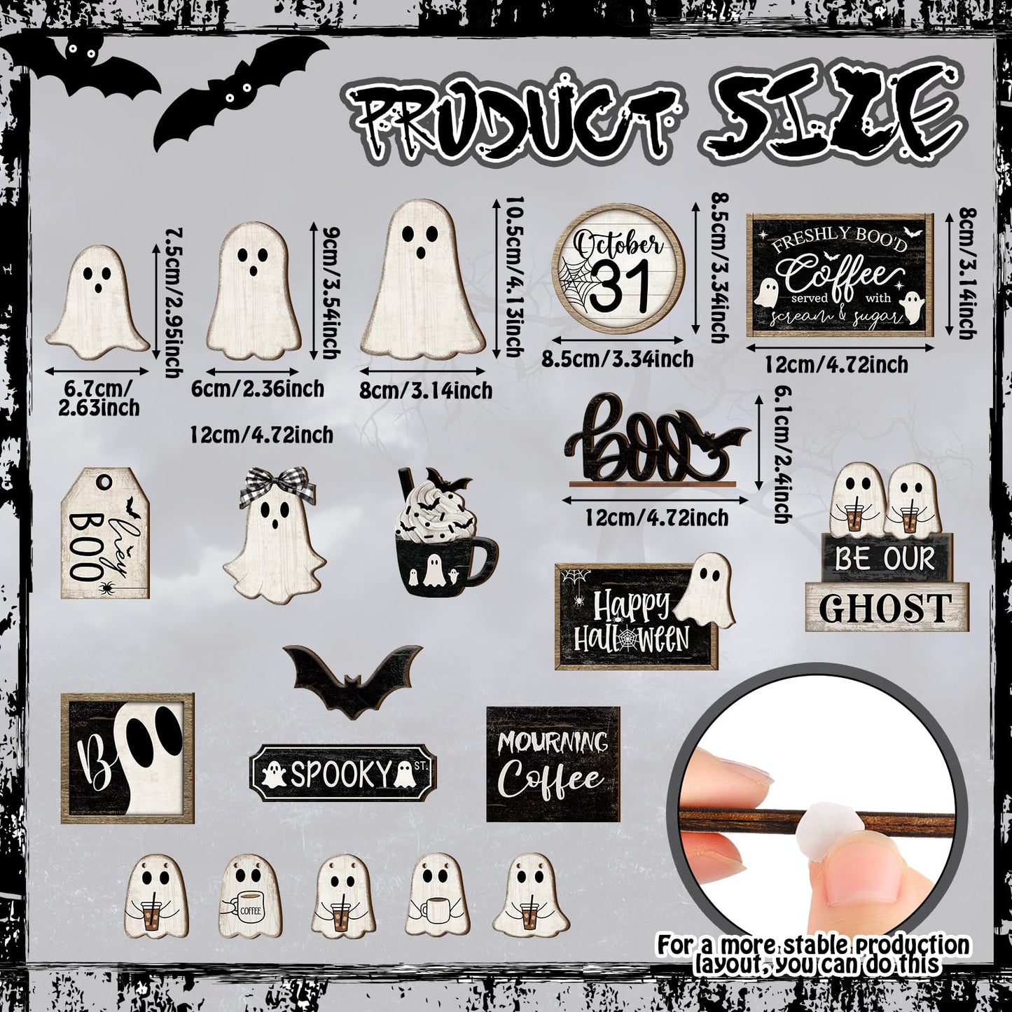 Seeloowy 19 Pcs Halloween Tiered Tray Decor Set Happy Halloween Cut Ghost Boo Wooden Signs Bat Coffee Rustic Table Decorations for Farmhouse Kitchen Shelf Party Supplies