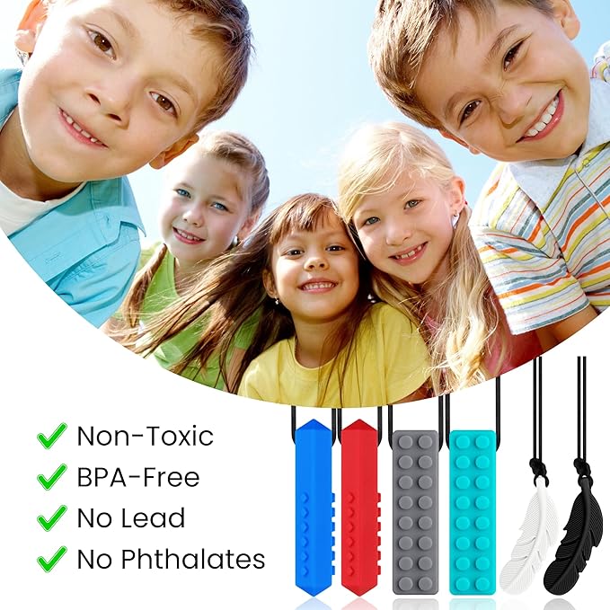 Chewy Necklaces for Sensory Kids, Silicone Chewable Toys, 6 Packs Oral Motor Aids Chewable Toys for Aggressive Chewers with Autism, ADHD, SPD, or Special Needs