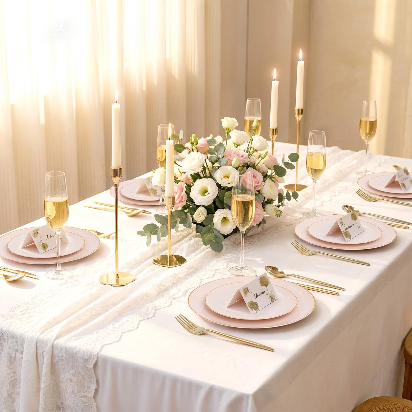 I00000 150 PCS Pink Plastic Plates for Party,Heavy Duty Pink Disposable Plates,Gold Dinnerware Set Include 30 Dinner Plates,30 Dessert Plates,30 Gold Plastic Silverware Set for Mother's Day