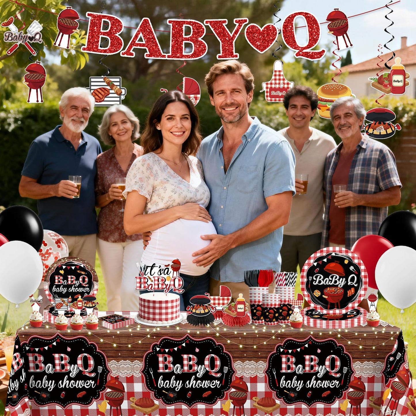 Xynic 213Pcs Baby Q Baby Shower Decorations Tableware Set Severs 25, Baby Shower Decorations Include Banner, Balloons, Tablecloth, Paper Plates, Cups, Cake Topper, Cupcake Toppers
