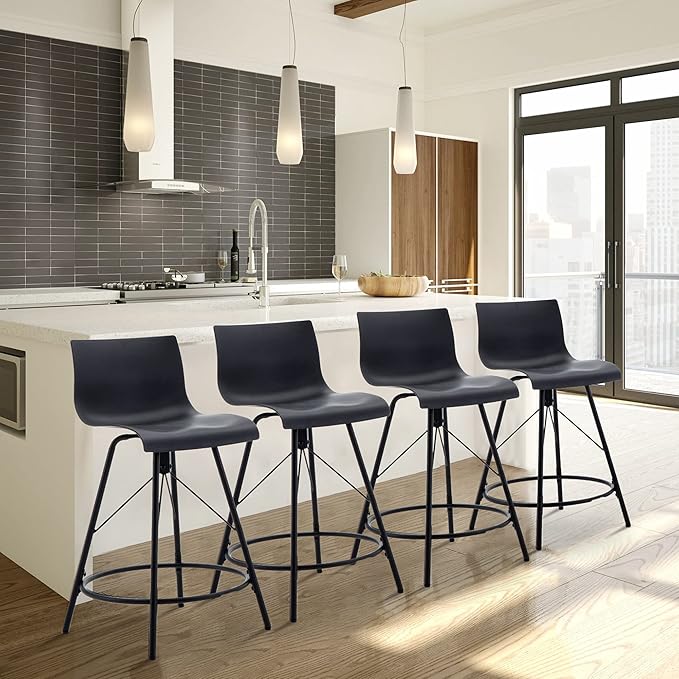 annjoe Swivel Bar Stools Metal Counter Height Stools Plastic Seat Chairs Set of 4 for Indoor Outdoor Home Kitchen Business (26" Black)