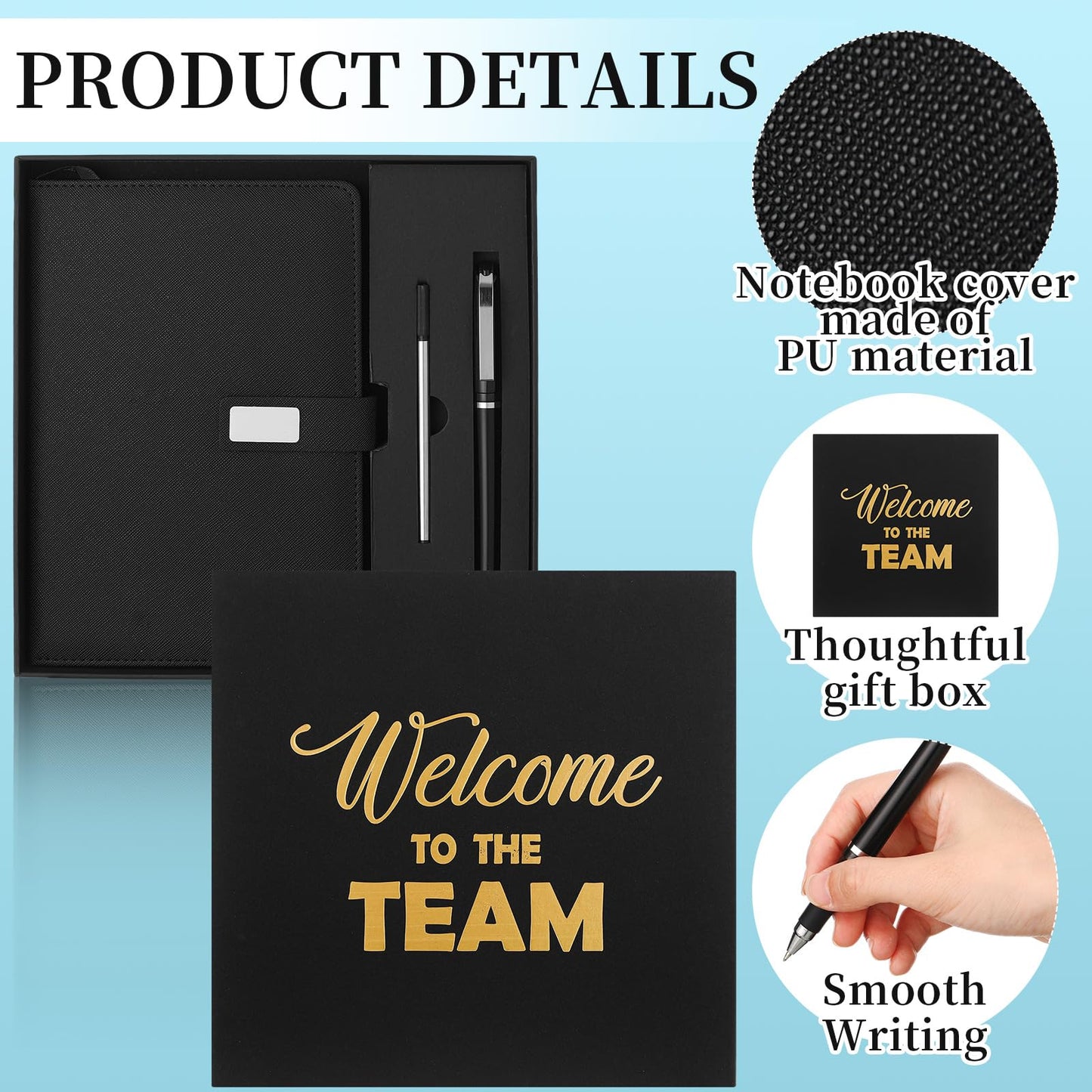 Sayglossy New Employee Welcome to The Team Gift Sets Notebook and Pen Welcome to The Team Box Employee Appreciation Gift Sets for New Office Worker(Black)
