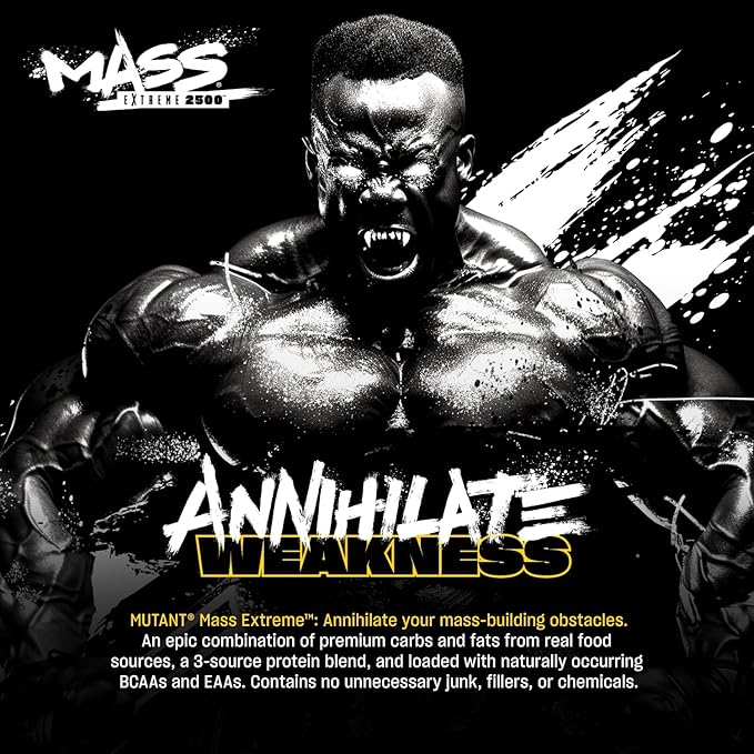 Mutant Mass Extreme Gainer – Whey Protein Powder – Build Muscle Size and Strength – High Density Clean Calories (Triple Chocolate, 6 lbs)